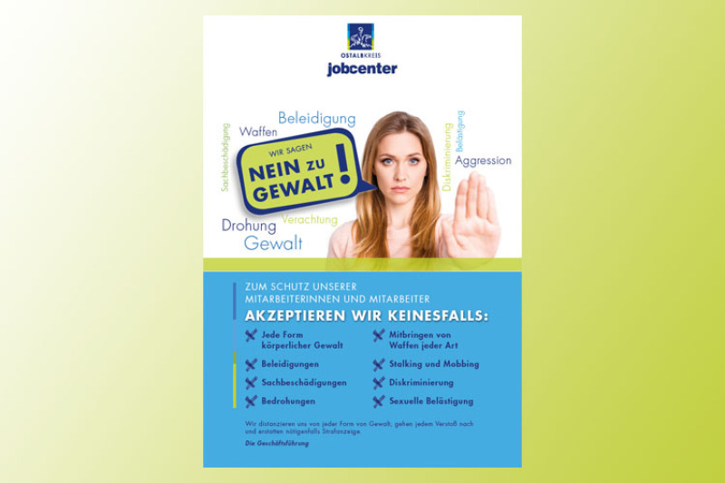 Plakat zur Anti-Gewaltkampagne 'Null Toleranz bei Gewalt'