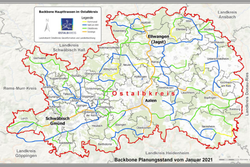 Backbone Haupttrassen im Ostalbkreis