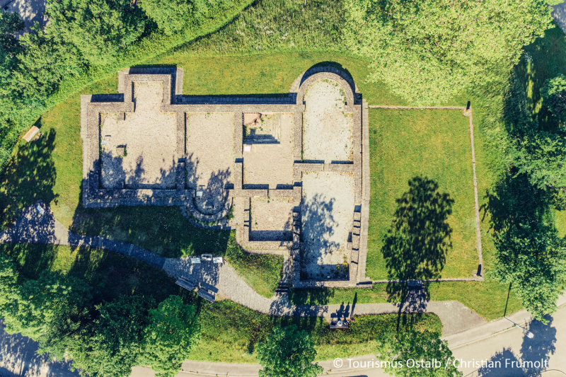 Luftbild der Archäologischen Freilichtanlage Kastell Schirenhof Schwäbisch Gmünd