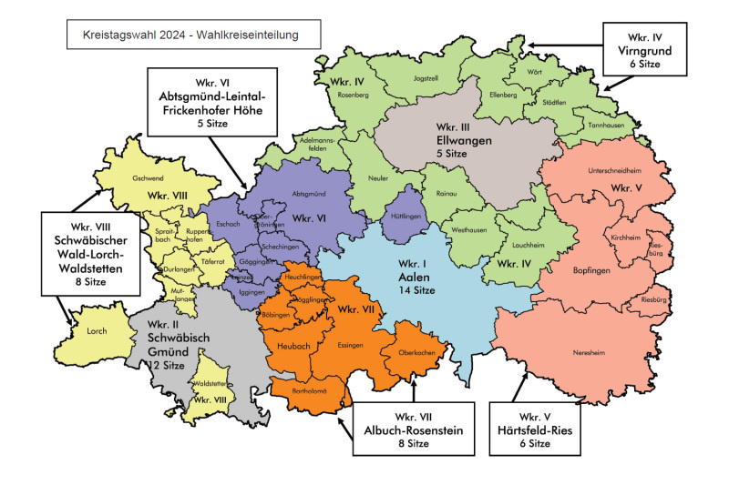 Aufteilung der Wahlkreise für die Kreistagswahl 2024 im Ostalbkreis